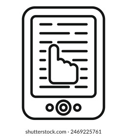 Vector de esquema de icono de lectura de formación creativa. App del dispositivo. Enseñanza digital