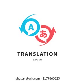 Creative translation/interpreter service logo concept design. International translation day. Translation speech bubble icon. Vector illustration