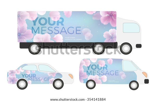 Creative\
transport advertising flower design with color floral shapes.\
Templates of the truck. Corporate\
identity