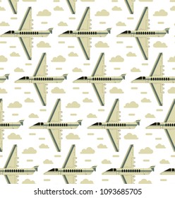 Creative Transport Seamless pattern  with air transport & travel symbols. Vector set of travel icons with retro airplane, cloud. Illustration travel business vector with air transport & travel symbols
