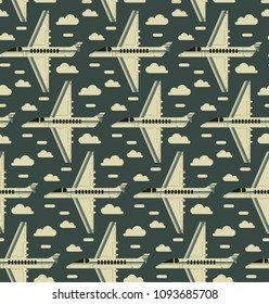 Creative Transport Seamless pattern  with air transport & travel symbols. Vector set of travel icons with retro airplane, cloud. Illustration travel business vector with air transport & travel symbols