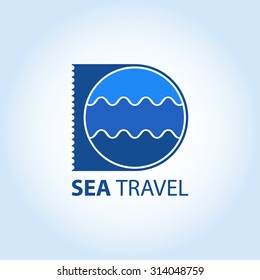 Creative Travel Acency logo - Ticket and Ocean - design vector template