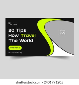 Creative travel agency video cover banner design, video thumbnail design, tour and travel guide banner, editable vector eps 10 file format