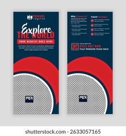 Creative Travel Business Promotion DL Flyer or Rack Card Design Template for Holiday Tour Packages, Vacation Deals, Adventure Travel, Tourism Services, and Travel Agencies