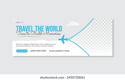 Creative travel facebook timeline cover banner design template, social media marketing ads promotion for tour tourism agency business advertising web banner layout bundle, new stylish editable vector