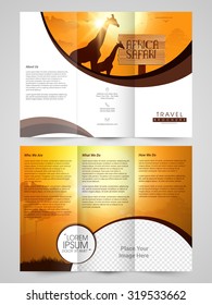 Creative Travel Trifold Brochure, Template or Flyer design with glossy nature view and space for image.