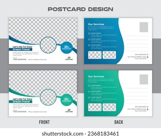 Creative travel trip postcard design template.