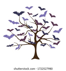 Creative tree with bats instead of leaves Retro style with vintage color tone.  Luxury and elegant style 3D illustration for holiday template
