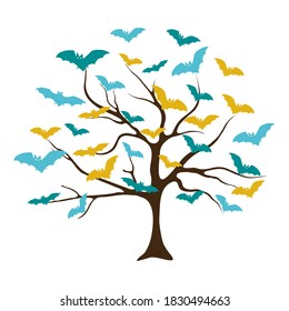 Creative tree with bats instead of leaves Happy holiday abstract backdrop. Luxury and elegant style 3D illustration for holiday template