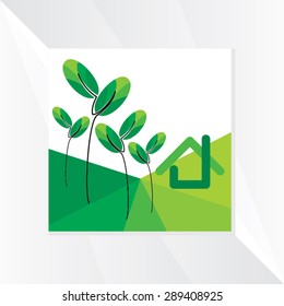 creative tree green landscape with home vector illustration 