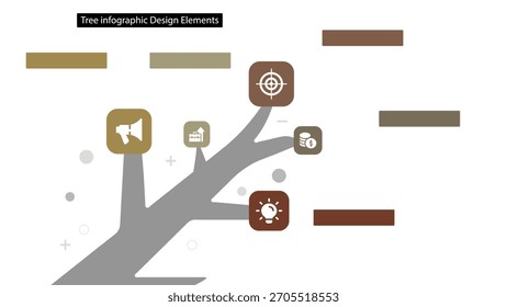 Kreative Baum-Infografik für Business-Präsentation mit Symbolen und Textfeldern Diagramm