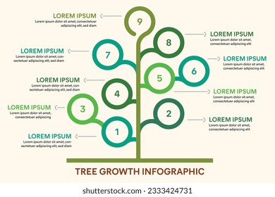 Creative Tree Infographic design template concept with 9 steps. Vector illustration.