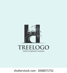Creative tree letter H Logo design inspiration vector