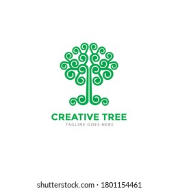 Creative Tree Logo - Plant Curly Symbol - Nature Tree Icon - Abstract Green Curl Tree Design - Swirl Vector Illustration