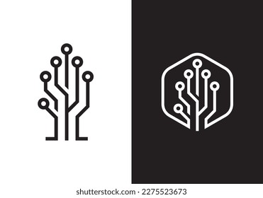 creative tree logo. technology hexagon digital icon vector design.