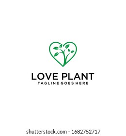 Creative Tree nature logo design with heart sign vector template icon