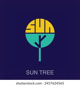 Creative tree and sun combination sign logo. Uniquely designed color transitions. Company and workplace logo template vector.