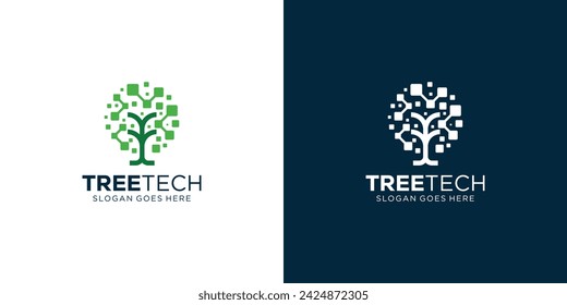 Creative Tree Tech Logo. Future Tree Digital Inspiration with Modern Minimalist Style. Technology Logo Icon Symbol Vector Design Template.