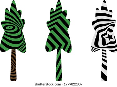 iconos de árboles creativos en estilo op art concepto de naturaleza de fondo blanco