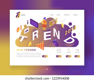 Creative Trends 2019 Year Landing Page Template. Website Layout Design Banner. Modern Web Page. Easy to edit and customize. Vector illustration
