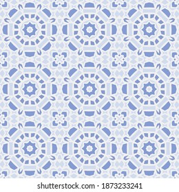 Creative trendy  abstract geometric mandala  pattern in blue, vector seamless, can be used for printing onto fabric, interior, design, textile.