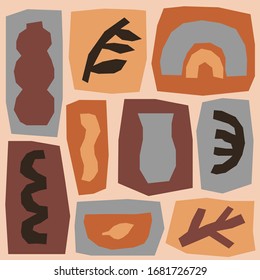 creative trendy abstract paper cut out collage elements background in minimal flat style with simple hand drawn shapes ideal for social media templates, neutral colors