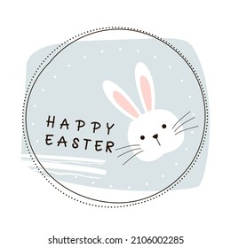 Creative trendy background with Rabbit cartoon and hand written font vector illustration. Happy Easter day.