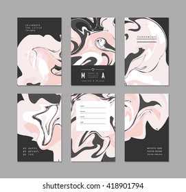 Creative trendy cards. Abstract painting templates with place for your text. Marble texture. Vector