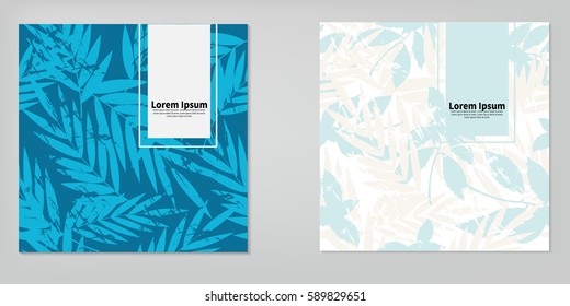 Creative trendy cards set. Tropical abstract palm leaves pattern. Eps10 vector template. - stock vector