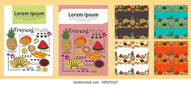 Creative trendy cards set. Tropical fruits abstract pattern. Eps10 vector template. - stock vector