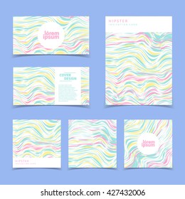 Juego de tarjetas creativas de moda. Tejidos ondulados, textura de rayas. Plantilla vectorial Eps10.