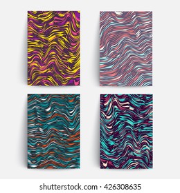 Juego de tarjetas creativas de moda. Tejido ondulado, textura rayada. Plantillas vectoriales Eps10.