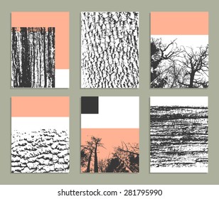 Creative trendy cards. Templates with texture of nature. Isolated