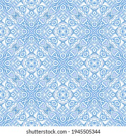 Kreative, trendige, abstrakte, geometrische Muster in weißem Blau, Vektor nahtlos, kann für den Druck auf Stoff, Inneneinrichtung, Design, Textilien verwendet werden