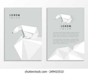 creative trendy low polygon style brochure template with polar bear vector illustration- modern triangular geometric design- arctic wildlife theme