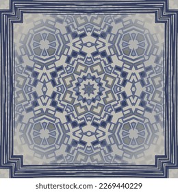 Creative trendy  mandala pattern in gray blue, can be used for printing onto fabric, interior, design, textile. Scarf design. Frame.