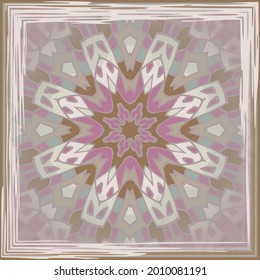 Creative trendy modern  mandala pattern in white brown pink for carpet, rug,  shawl , pillow, tiles. Scarf design. Frame.