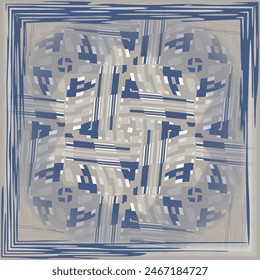 Creative trendy modern pattern in beige blue white for carpet, rug, scarf, shawl , pillow, tiles. Scarf design. Frame.