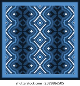 Creative trendy modern pattern in white blue for carpet, rug, scarf, shawl , pillow, tiles. Frame.