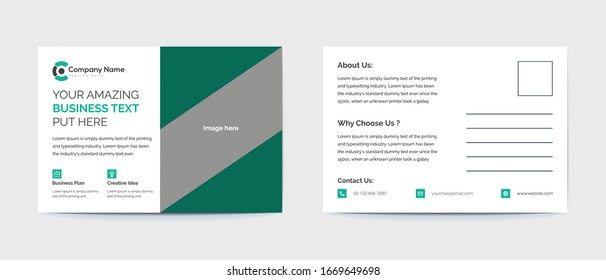 Creative and trendy post card design vector template. Simple green color print design