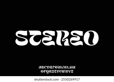 Creative trendy psychedelic alphabet display font vector. Wavy stereo typeface