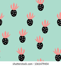 Creative trendy seamless pattern with fruits Different abstract pineapples. Hand draw texture. Vector template for cards, banners, print fabric, t-shirt. Pastel colors.