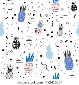 Creative trendy seamless pattern with pineapples. Hand drawn texture. Vector. 