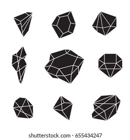 Creative trendy set of shining diamonds, vector design elements. Crystals and gems abstract background. Hipster style gemstone shapes and forms. Different diamond and brilliant icons.