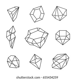 Creative trendy set of shining diamonds, vector design elements. Crystals and gems abstract background. Hipster style gemstone shapes and forms. Different diamond and brilliant icons.