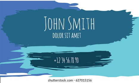 Creative trendy vector business card, flyer or client card template. Abstract hand painted grungy dirty backgrounds. Modern blue and white artistic paintbrush banner design.