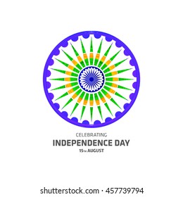Creative Tri Color Ashoka Wheel With Indian Independence Day Typography