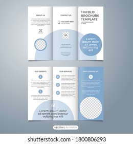 creative tri fold brochure layout template vector with teal blue color. corporate business flyer design