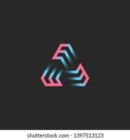 Creative triangular logo formed by three letters EEE, futuristic geometric frame shape modern trend gradient for cryptocurrency emblem