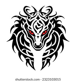 Creative Tribal Dragon Logo Design Vector Illustration. Scandinavian Viking design. Dragon head painted in Old Norse Celtic style, isolated on black, vector illustration